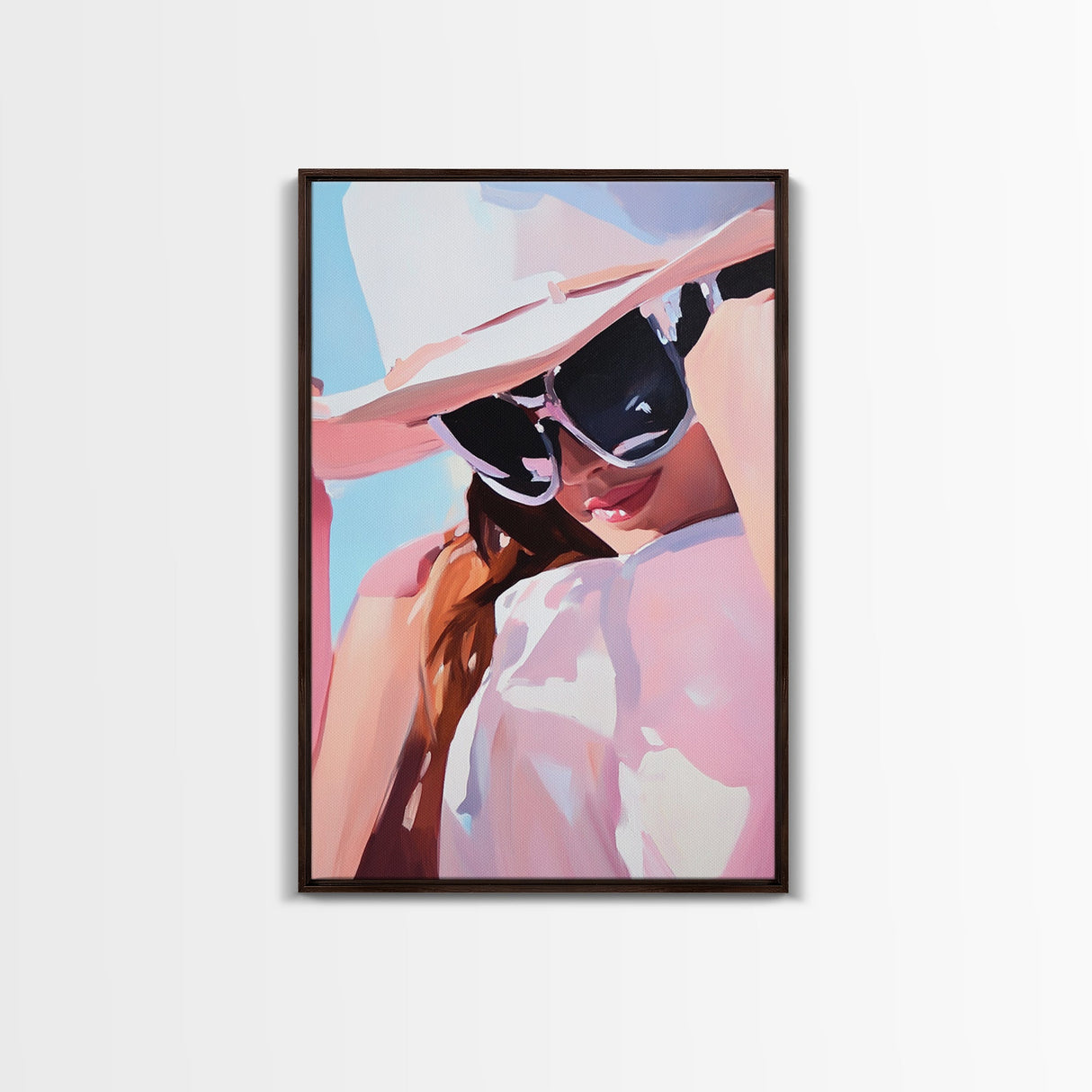 Woman Portrait, Pink Wall Art, Framed Canvas Print, Light Pink Wall Art, Moody Art, Coastal Cowgirl Wall Art, Boho Art, Minimalist Art