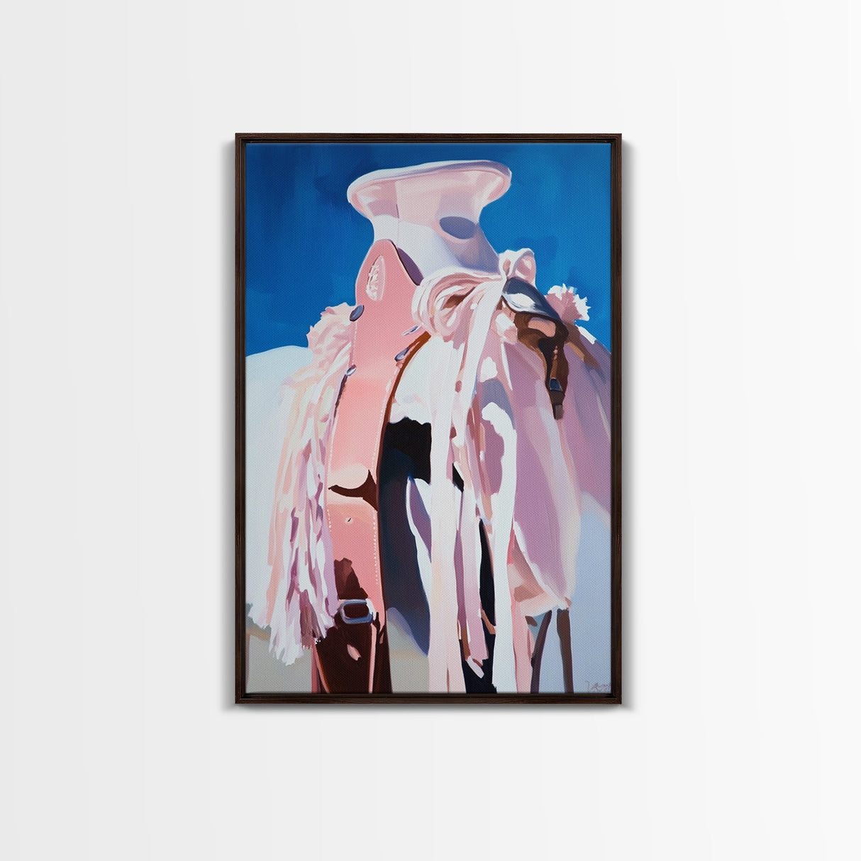 Western Saddle, black cowgirl painting, horse wall art, cowboy art, vintage horse art, extra wide art, boho art, Canvas Print