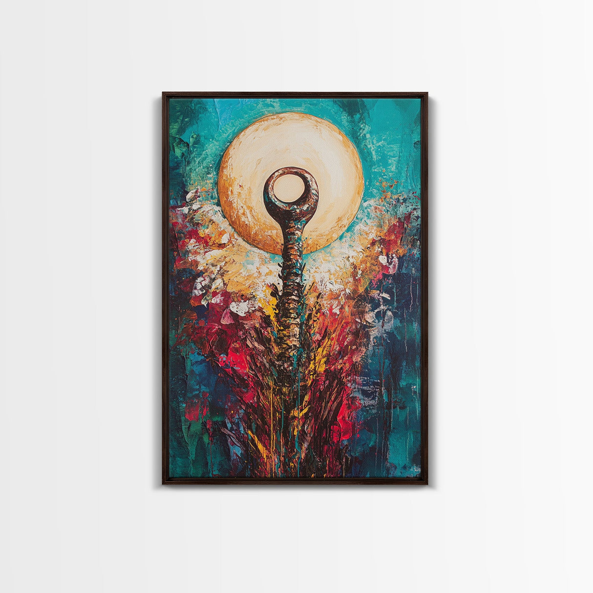 Sacred Symbol Artwork, sacred geometry wall art, abstract energy art, teal wall art, mystical artwork, framed canvas print, boho art, moody art