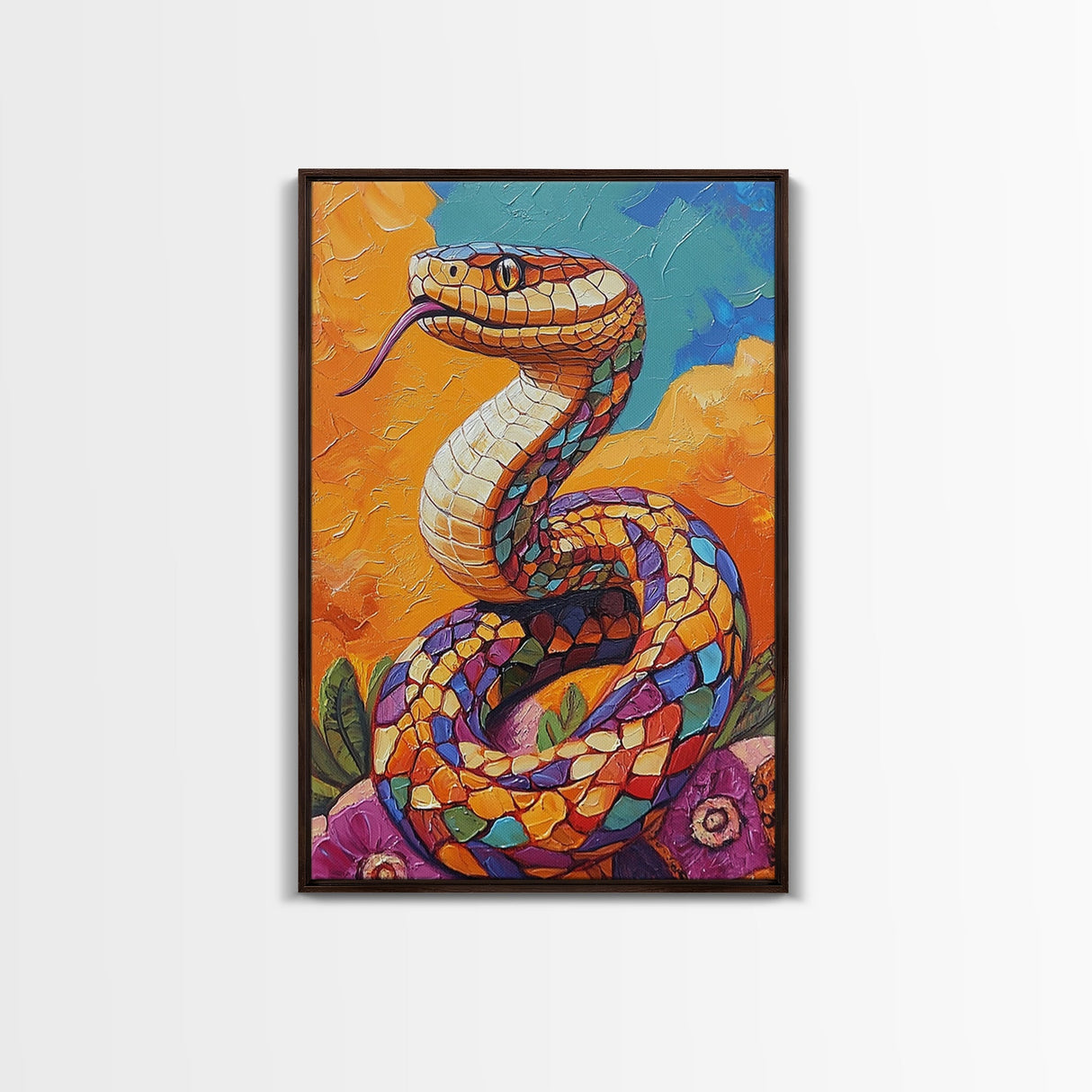 Colorful Snake, Mosaic Snake Painting, Desert Wall Art, Southwest Decor, Boho Art, Living Room Art, Canvas Print, Gift Idea