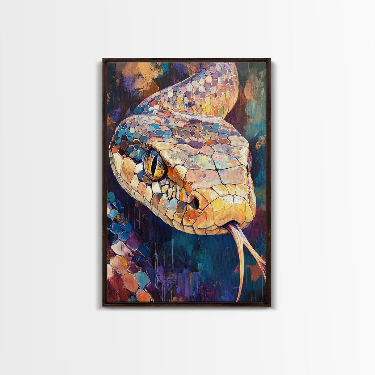 Moody Snake Art, Abstract Wildlife Painting, Colorful Serpent, Southwest Decor, Rustic Art, Framed Canvas Print, Unique Gift