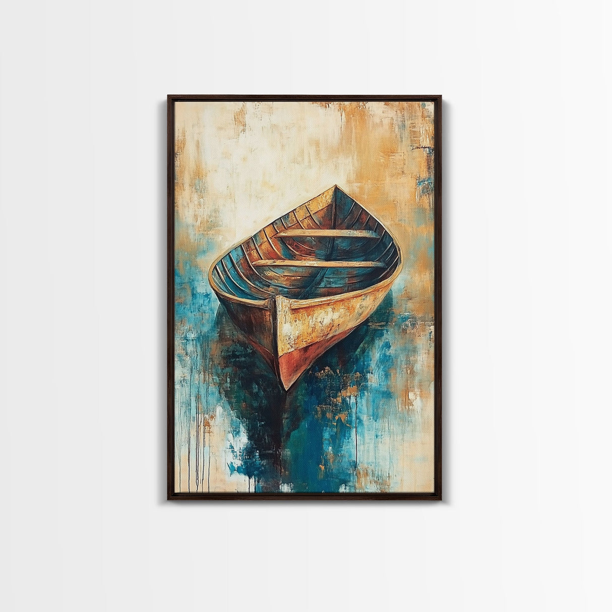 Rustic Rowboat, Nautical Decor, Canvas Print, Seascape Painting, Coastal Wall Art, Rustic Decor, Moody Art, Wabi Sabi Art