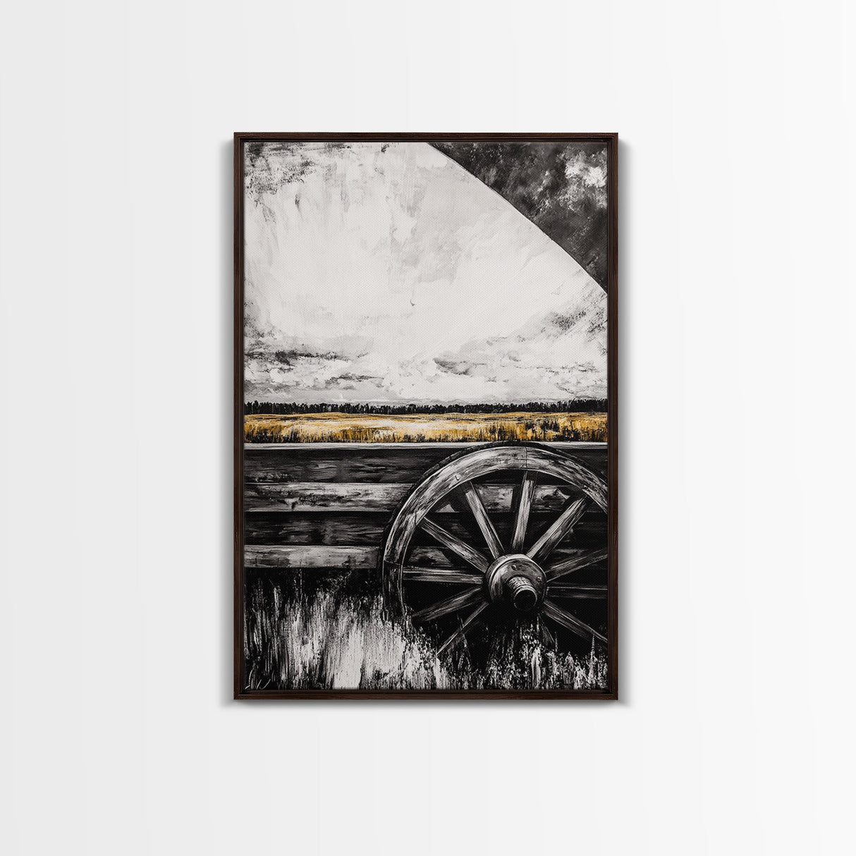 Rustic Wagon Wheel, Moody Art, Farmhouse Wall Art, Framed Canvas Print, Southwest Decor, Western Aesthetic, Above Sofa Art, Gift Idea