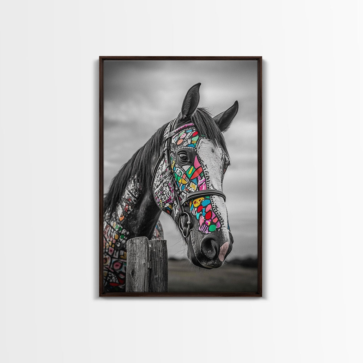 Painted Horse, Mosaic Wall Art, Blotter Art, Horse Wall Art, Boho Art, Colorful Western Art, Canvas Print, Gift Idea