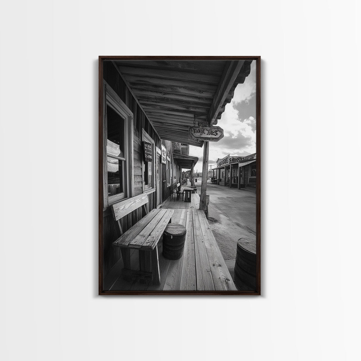 Western town, rustic wall art, farmhouse art, extra wide art, above couch art, cowboy decor, horizontal wall art, framed canvas print