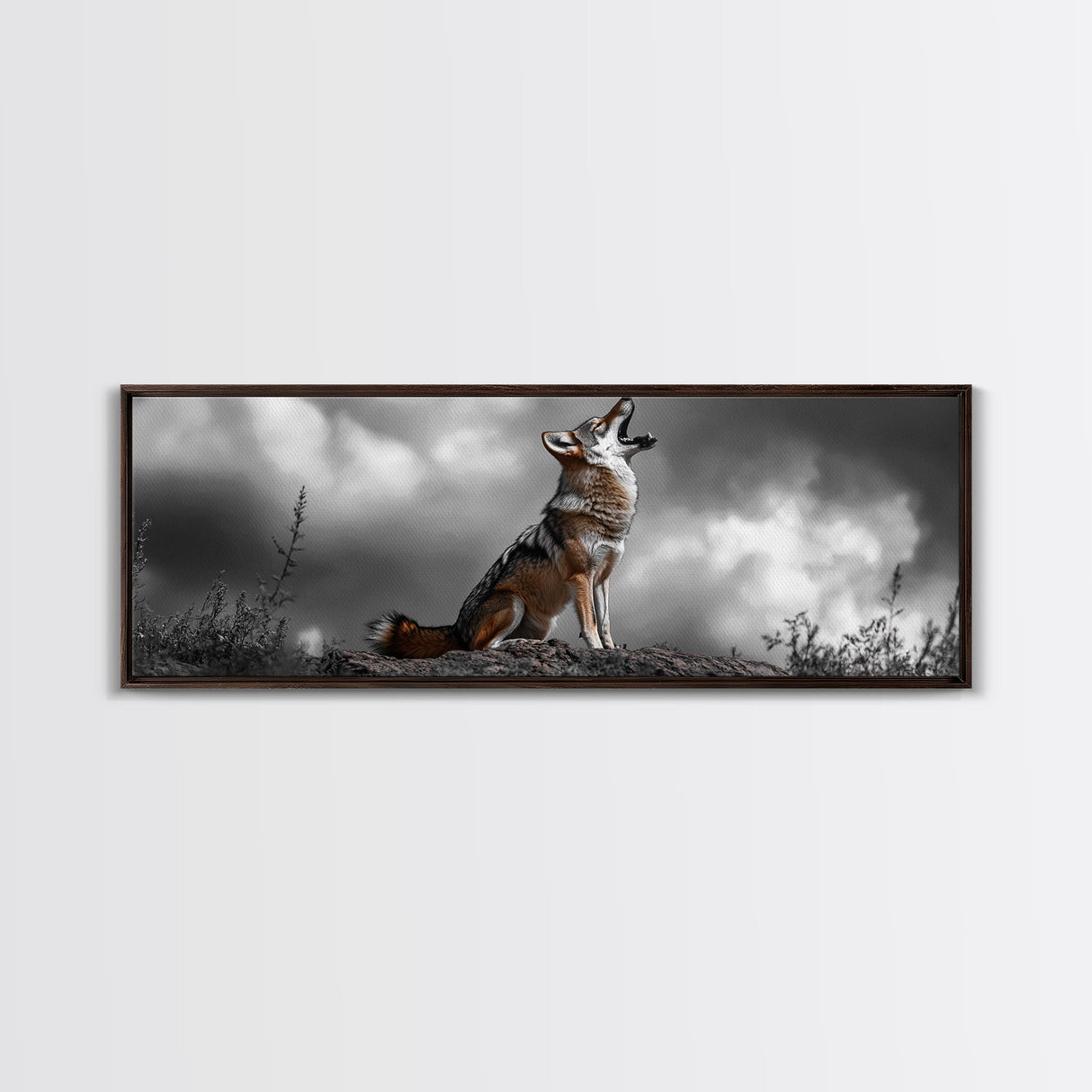 Howling Coyote, Wildlife Art, Nature Wall Art, Rustic Decor, Moody Art, Above Sofa Art, Horizontal Wall Art, Canvas Print