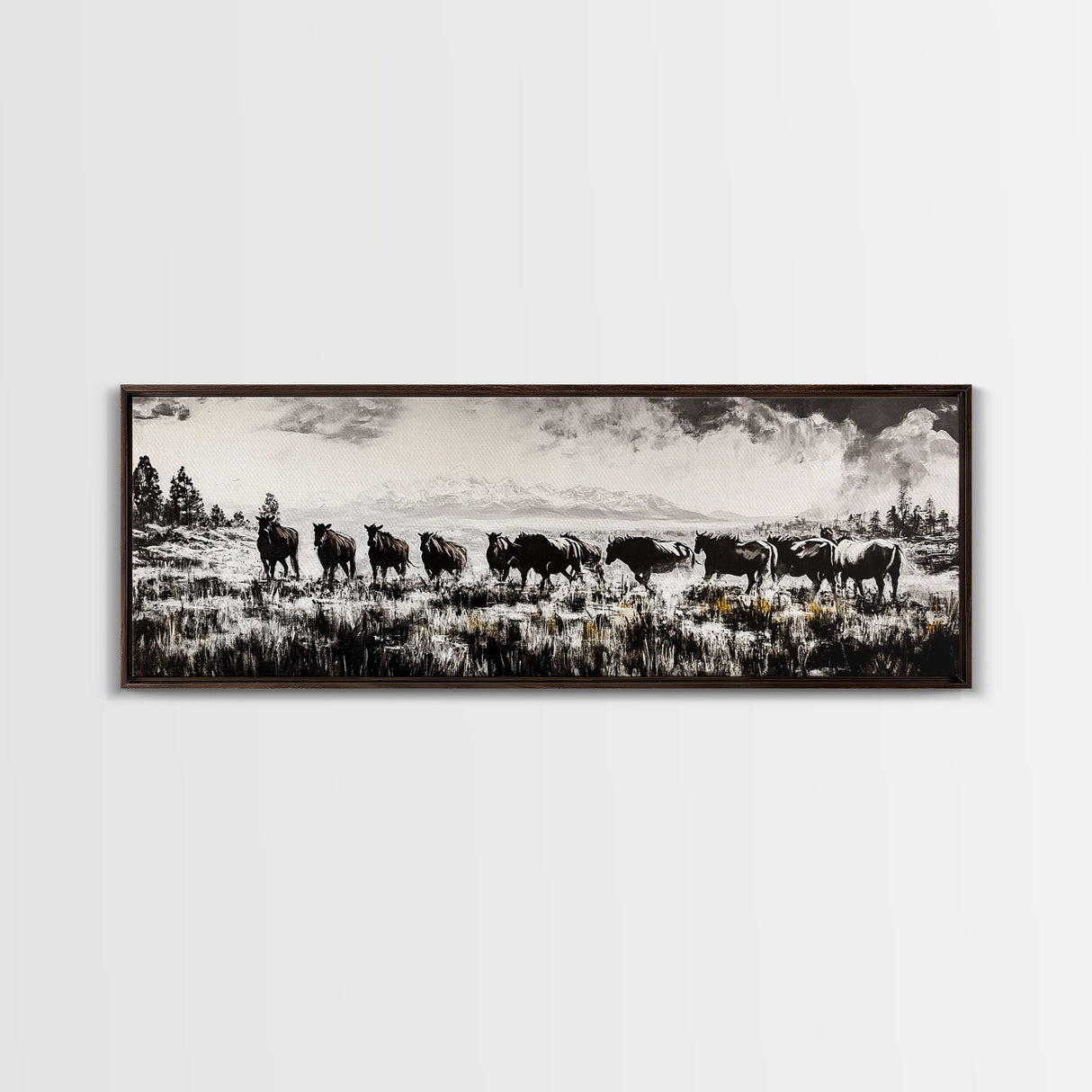 Black And White Wall Art, Framed Canvas Print, Vintage Horse Art, Rustic Wall Art, Extra Wide Art, Moody Art, Western Art, Above Bed Art