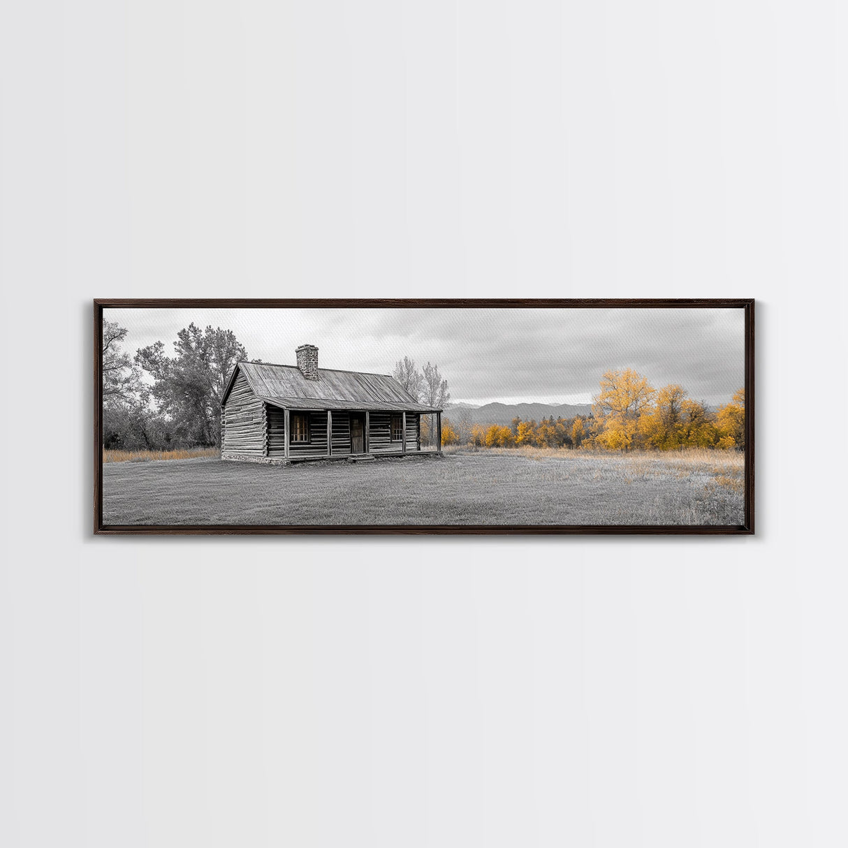 Log Cabin, Fall Art, Rustic Wall Art, Farmhouse Art, Cozy Cabin Art, Landscape Painting, Wabi Sabi Art, Above Couch Art, Framed Canvas Print