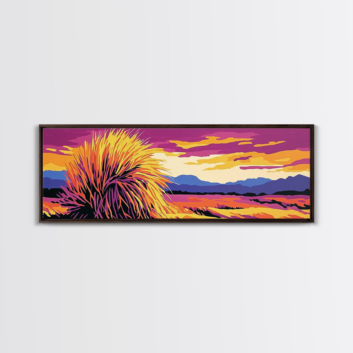 Southwest Desert Art, Joshua Tree Art, Pink Orange Wall Art, Sunset Painting, Abstract Art, Framed Canvas Print, Extra Wide Art