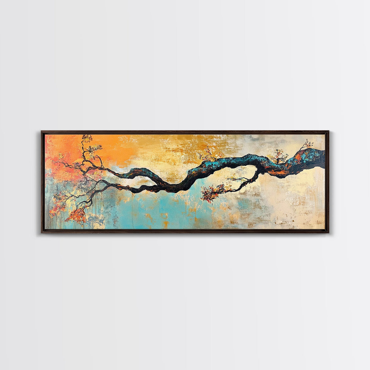 Birch tree painting, autumn decor, extra wide art, botanical prints, nature wall art, framed canvas print, long narrow wall art, wabi sabi art