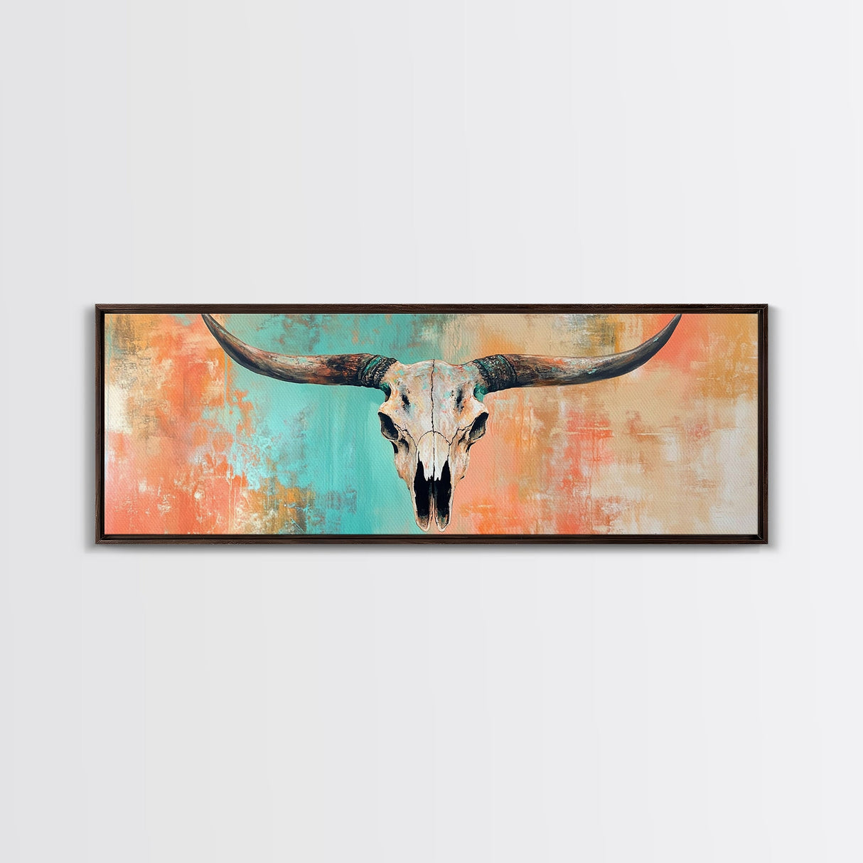 Rustic Skull, vintage horse art, southwest wall art, skull art, panoramic painting, rustic wall art, boho art, Canvas Print, farmhouse art