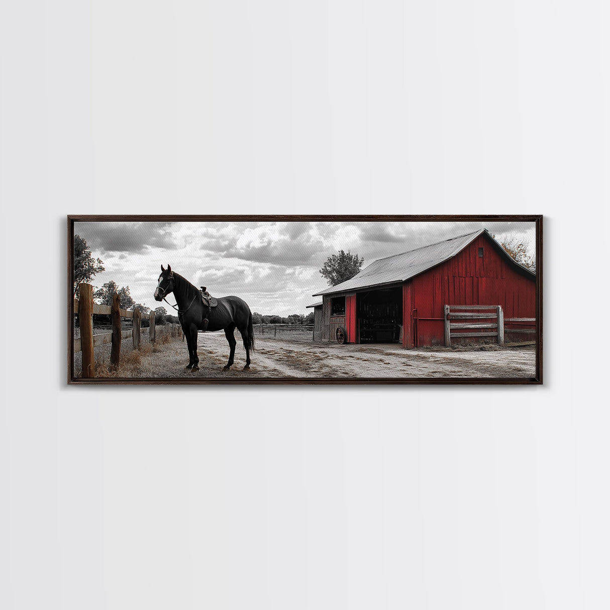 Barn Horse, Rustic Art, Farmhouse Art, Vintage Horse Art, Rural Wall Art, Extra Wide Art, Framed Canvas Print, Guest Room Art