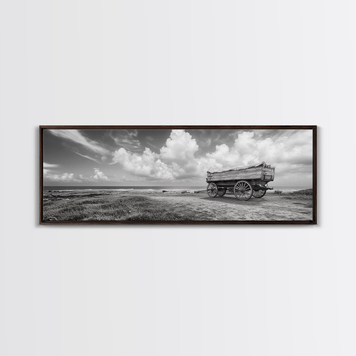 Rustic Wagon, coastal landscape art, extra wide art, panoramic painting, farmhouse art, framed canvas print, nautical wall art