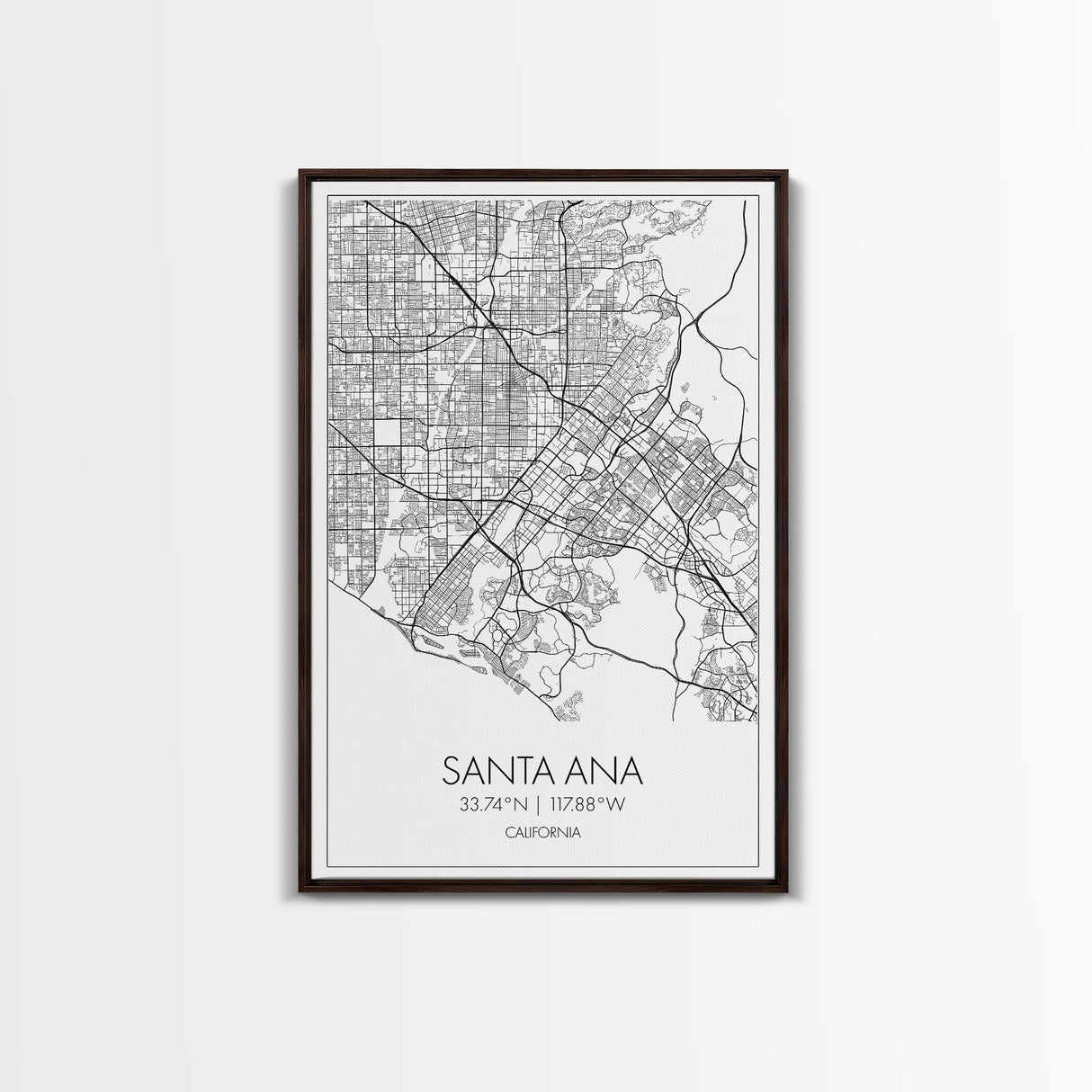 Santa Ana Street Map, California Map, City Map Print, Minimalist Art, Wall Art, Canvas Print, Living Room Décor, Adventure Gifts, Travel Art