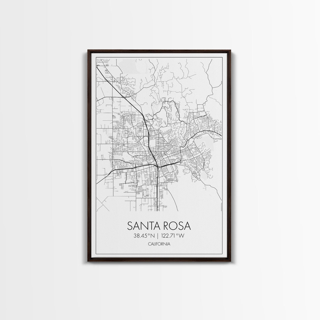 Santa Rosa Street Map, California Map, City Map Print, Minimalist Art, Wall Art, Canvas Print, Bedroom Wall Art, Travel Gift, Travel Art