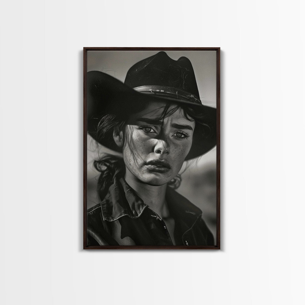 Intense Black and White Portrait of a Female Cowboy for Western Wall Art, Canvas Prints, Rustic Home Decor, Living Room Art, Bedroom Art