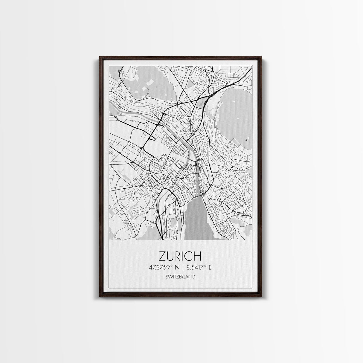Zurich Street Map, Switzerland Map, Europe City Map Print, Minimalist Art, Wall Art, Canvas Print, Travel Art, Wall Hanging, Honeymoon Gift