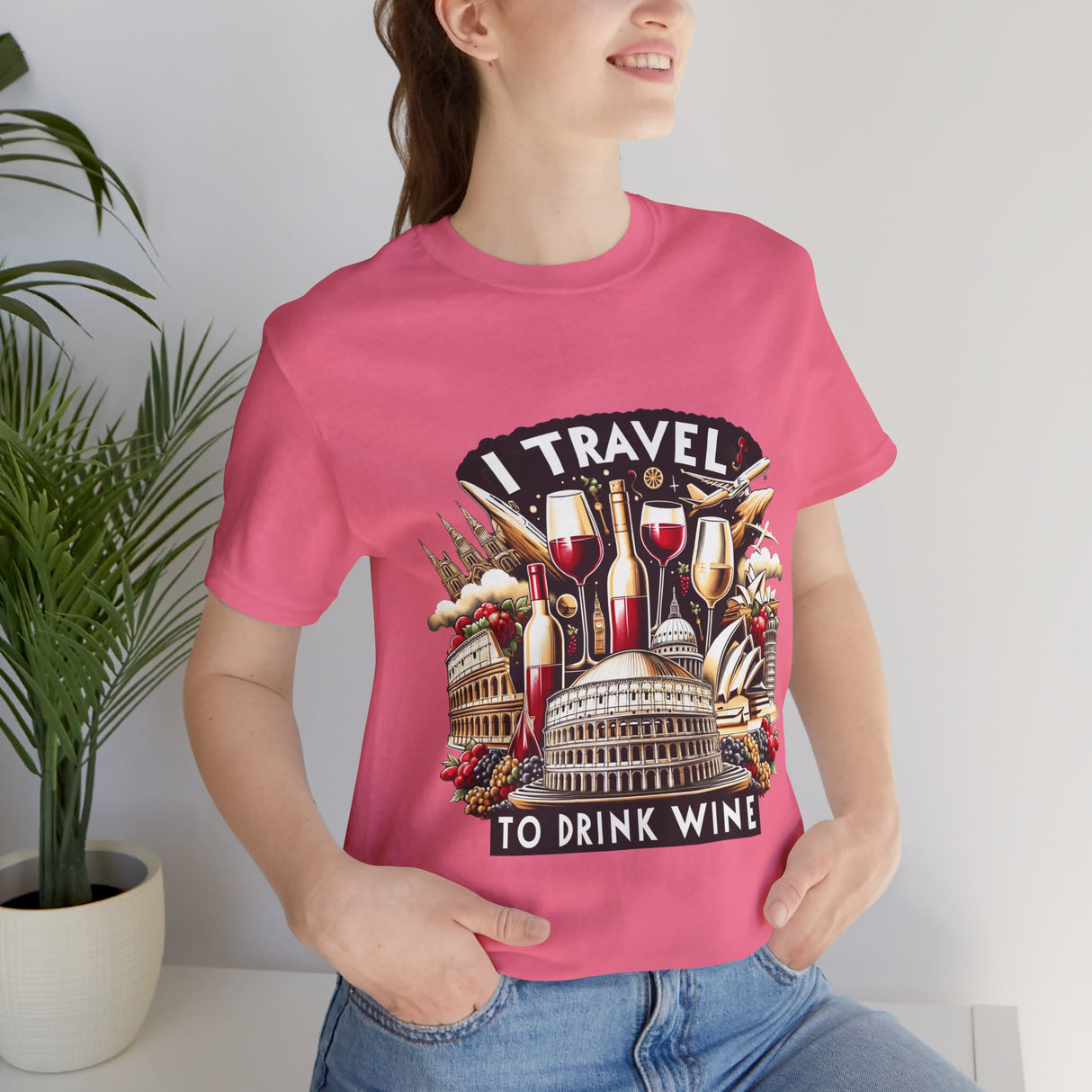 "I Travel to Drink Wine" full color T-shirt