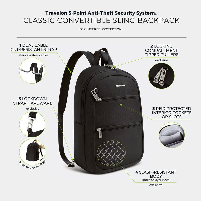 Anti-Theft Classic Convertible Sling Backpack (43719) By Travelon