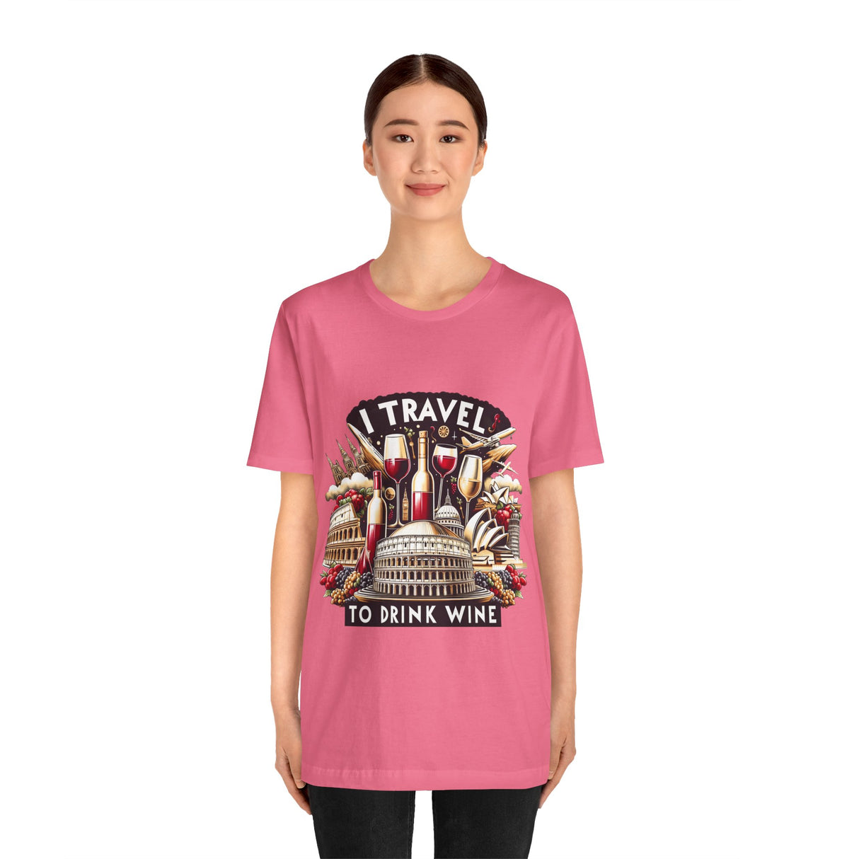 "I Travel to Drink Wine" full color T-shirt