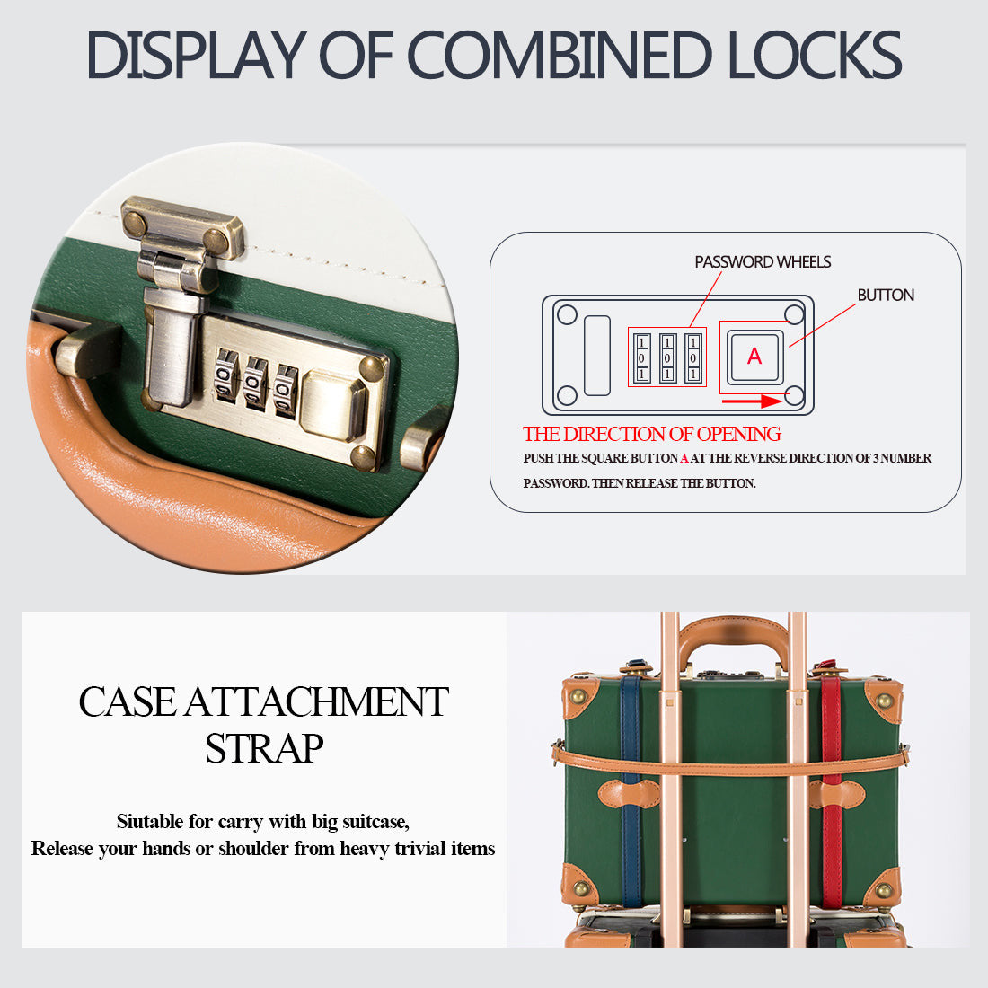 SarahFace 2 Pieces Luggage Sets - Green/Pearl's