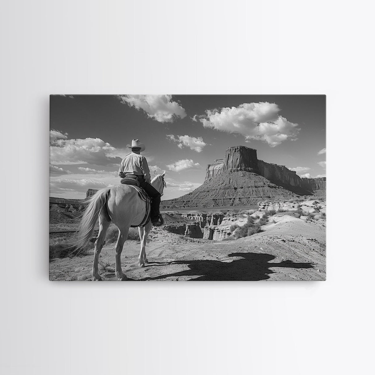Lonesome Canyon Arizona Framed Canvas Print, Cowboy Print, Black and White Photography Wall Art, Country Farmhouse Decor, Metal Print