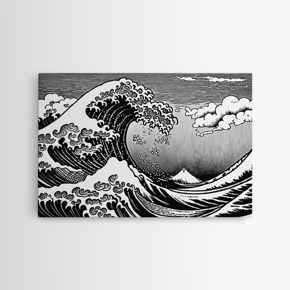 Black and White Wave Canvas Print, Hokusai Inspired Wall Art, Japanese Style Wall Art, Living Room Home Decor, Unique Wall Art