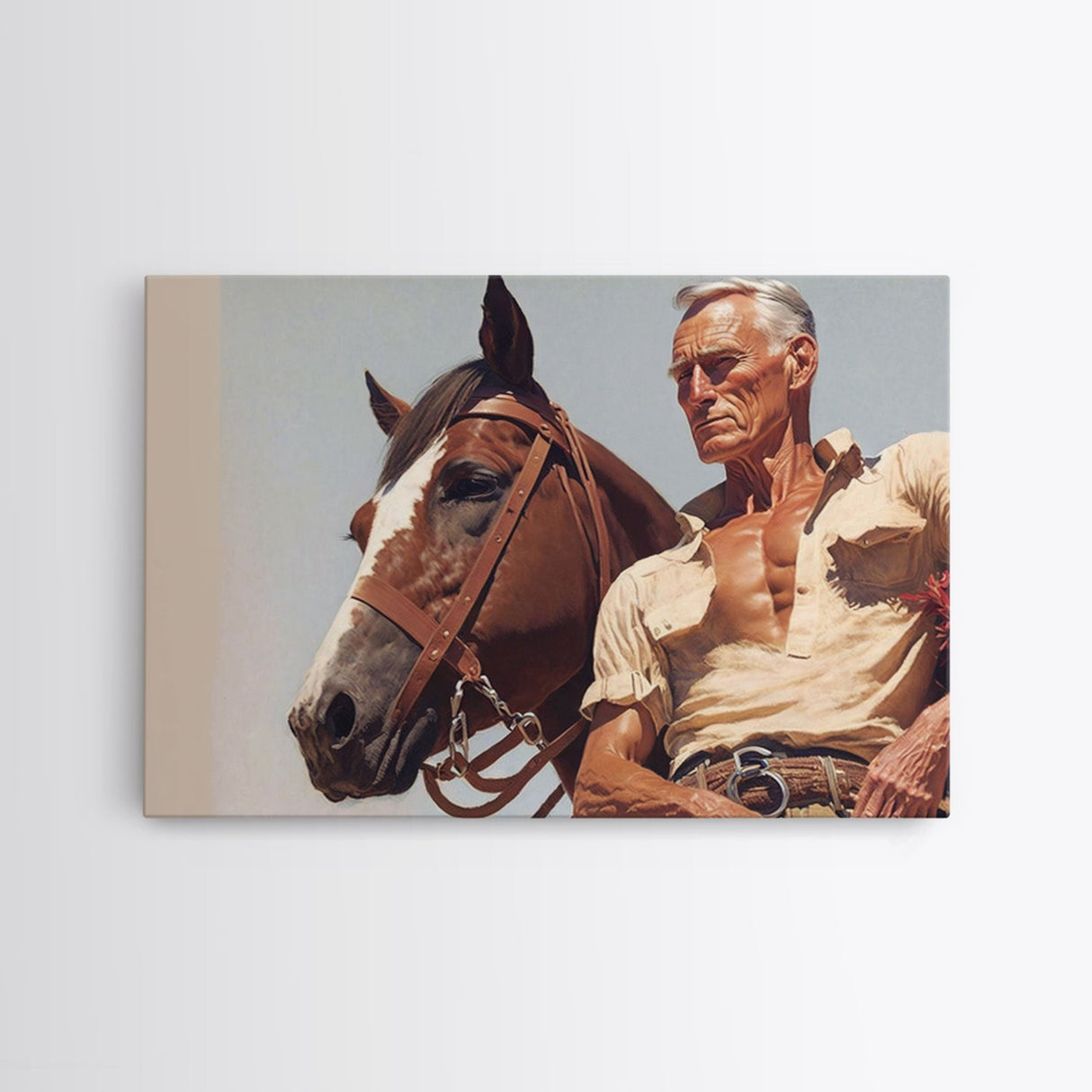 The Old West American Frontier Cowboy Framed Canvas Print, Western Decor, 50s Style Western Art, Farmhouse Decor, Southwestern Art