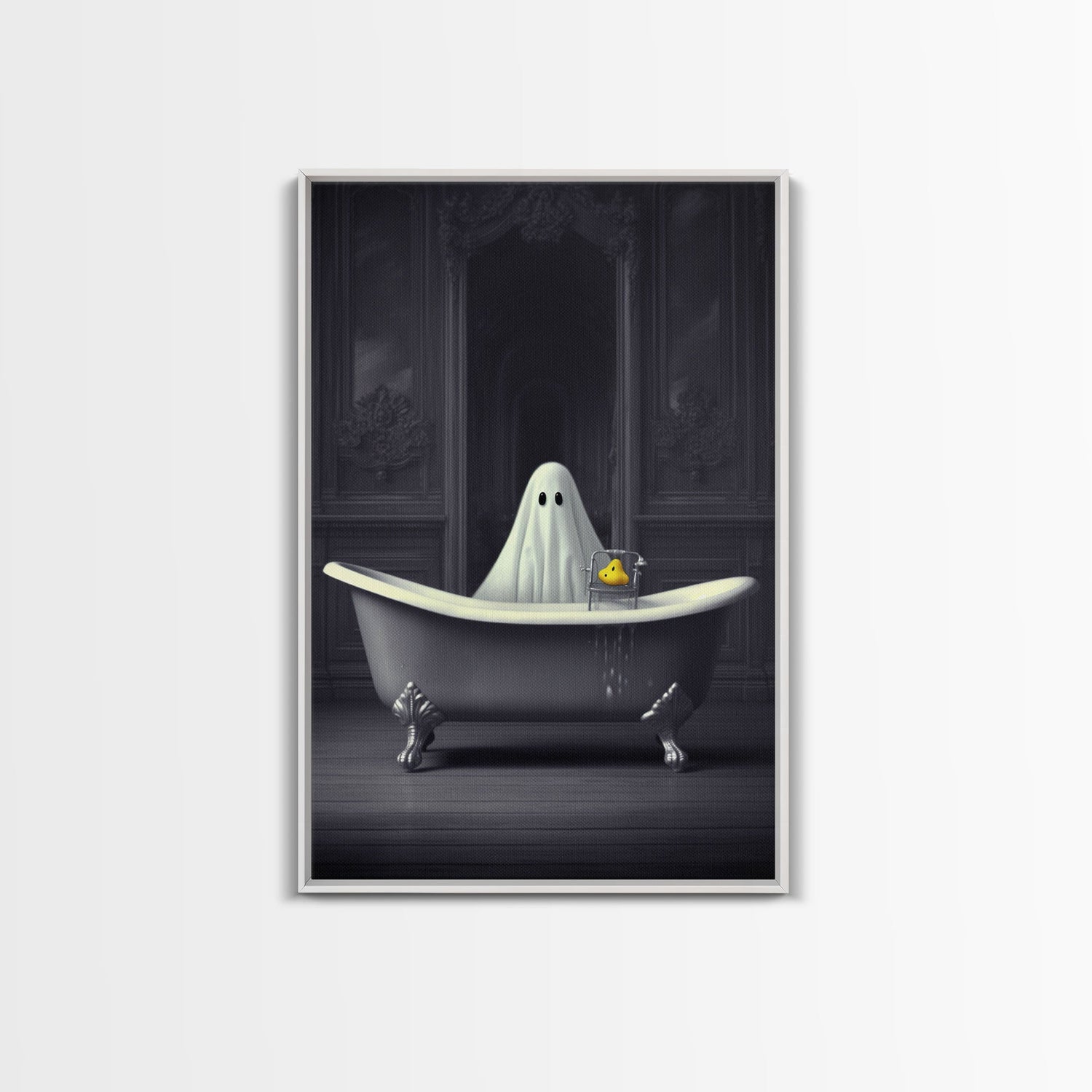 Ghost Bathroom Canvas, Dark Romantic Ghost Standing in Bathroom Creepy,  Ghost in the Bath tub Wall Art Halloween Canvas, Funny Halloween