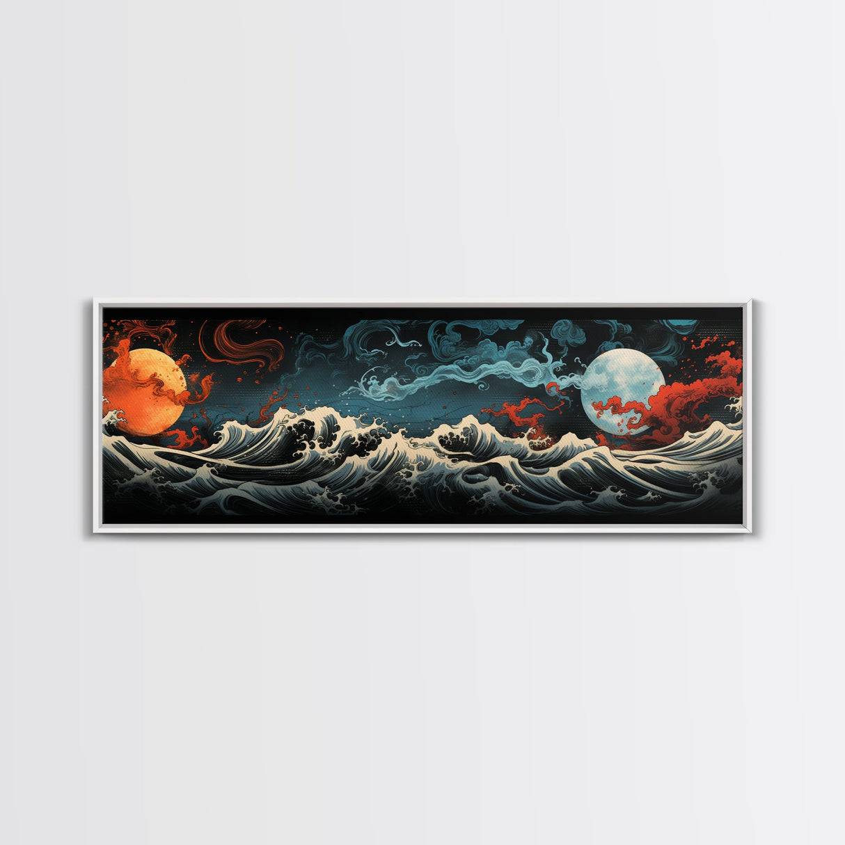 Hokusai Inspired Wall Art, Framed Canvas Print, Japanese Inspired Wall Art, Gift For Him, Minimalist Art, Wall Decor