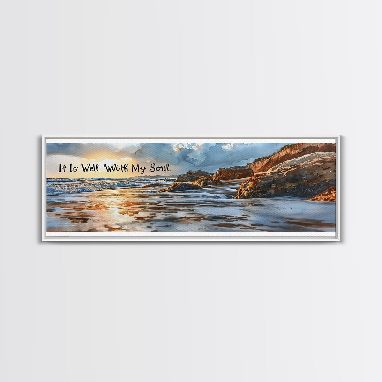 It Is Well With My Soul Beach & Coastal Canvas Wall Art, Christian Wall Art, Coastal Beach Painting, Farmhouse Beach Coastal Wall Art