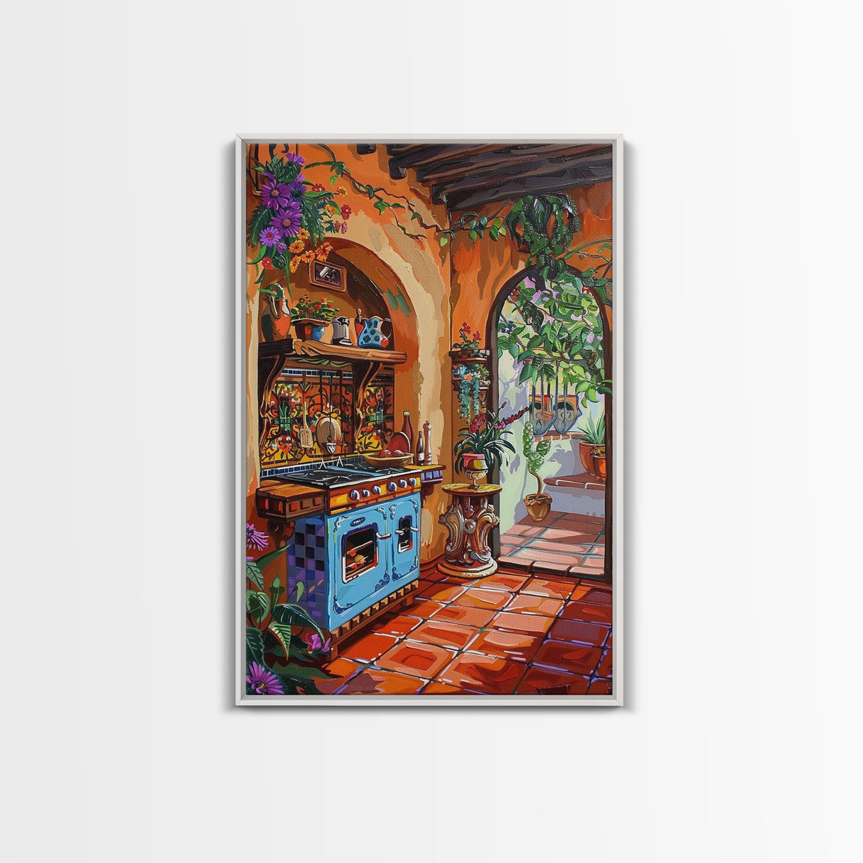 Rustic Spanish Style Kitchen Framed Canvas Print Colorful Tile Art Best Gift Idea Above Sofa Bright Home Decor Seasonal Wall Art