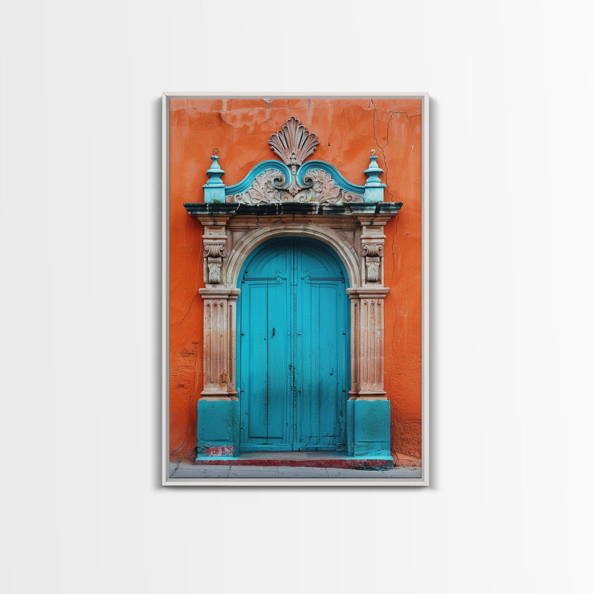 Change1 Mexican Wall Art, Colorful Mexican Door Architecture Painting Framed Canvas Print, Traditional Hacienda Architecture, Ready To Hang