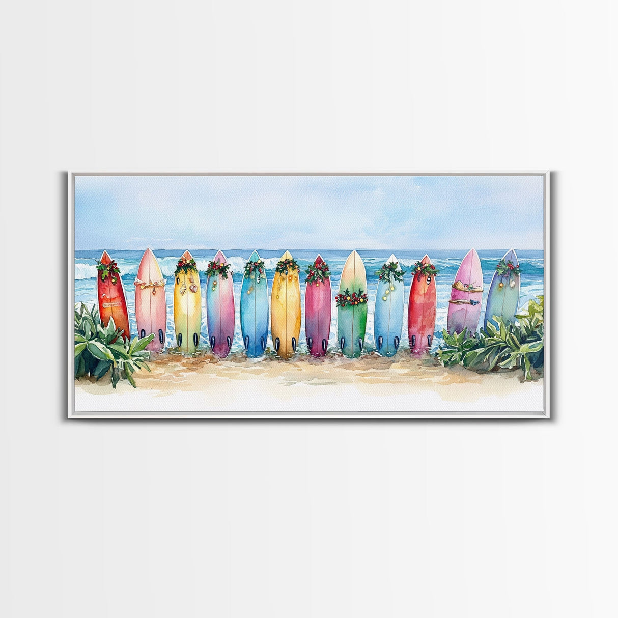 Tropical Christmas decor, beach Christmas decor, Christmas beach art, canvas print, Christmas wall art, beach Christmas