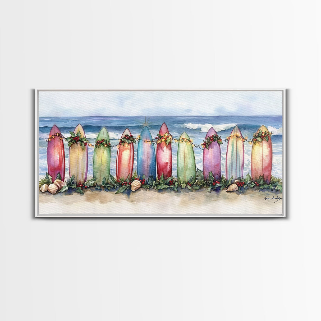 Christmas beach art, tropical Christmas decor, Christmas wall art, canvas print, beach Christmas decor, holiday wall art