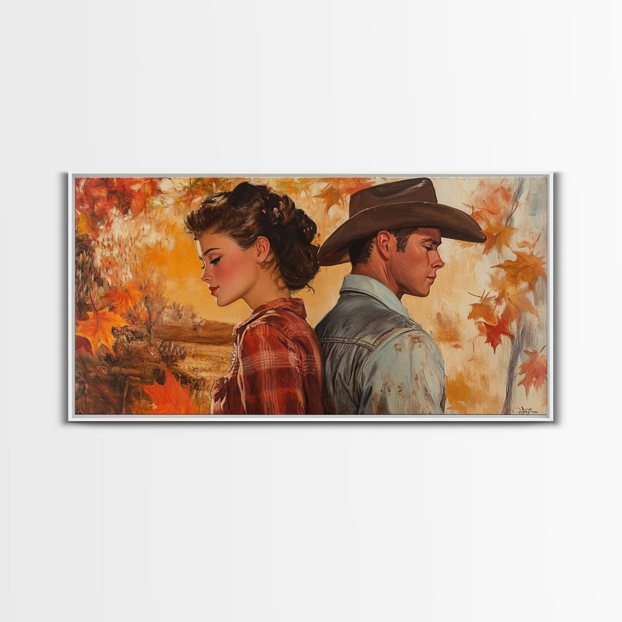 Framed Canvas Print Cowboy Gazing Over Snowy Landscape Western Horse Rider Winter Mountain Art Winter Wonderland Wall Art