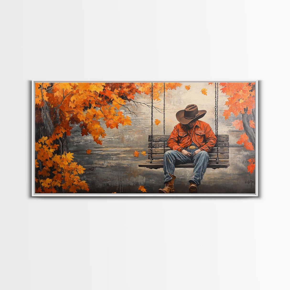 Monochrome Framed Canvas Print of a woman in a snowy field holding red flowers, moody landscape wall art and rustic winter holiday decor