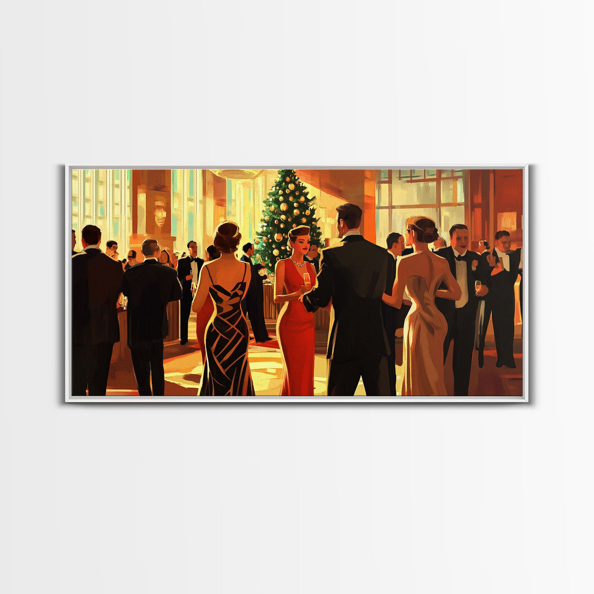 Vintage Christmas Shopping Framed Canvas Print, Retro Holiday Decor, Christmas Tree Scene Art, Vintage Christmas Home Decor, Best Gift Idea