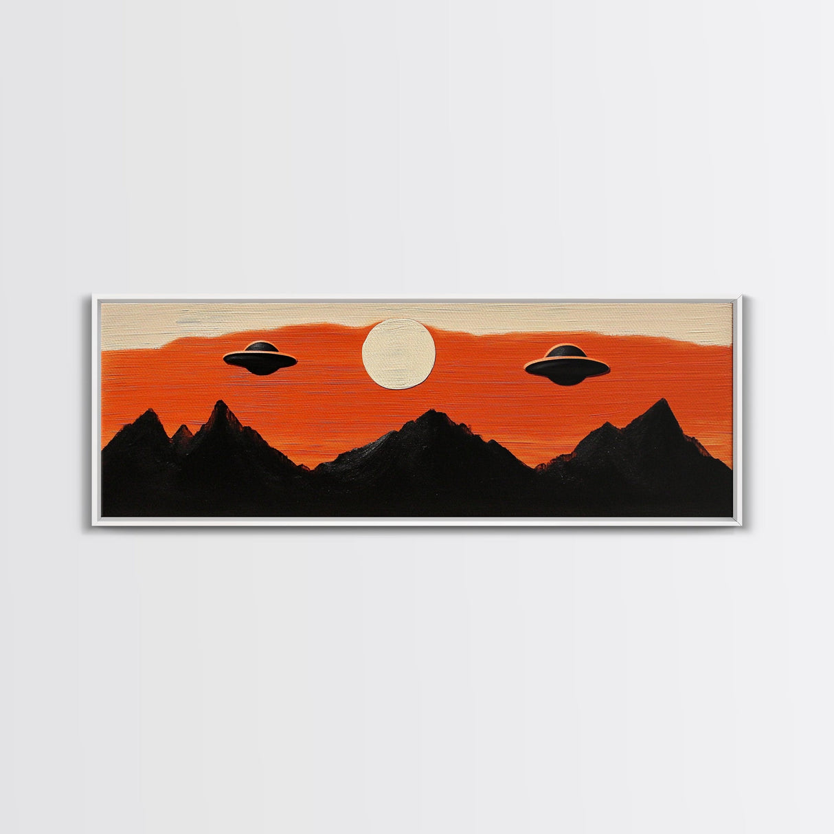Fun Nursery Decor - Boy's Room Wall Art - Panoramic Flying Saucers or UFOs Art Print - Framed Canvas