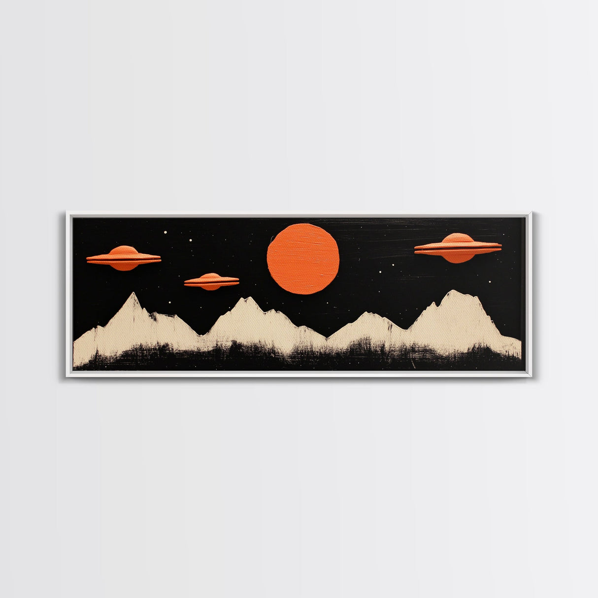 Cute Nursery Decor - Boy's Room Wall Art - Panoramic Flying Saucers or UFOs Art Print - Framed Canvas