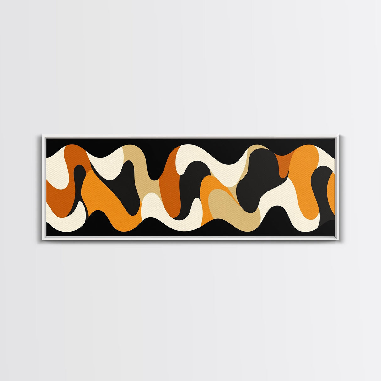 Amber Waves - Framed Canvas Print - Boho Abstract Wall Art - Modern Home Decor - MCM Style Black Background Wall Art