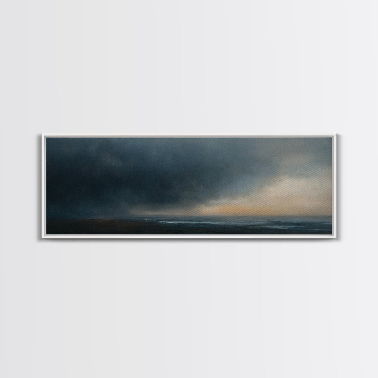 Framed Moody Wall Art, Panoramic Seascape On a Stormy Day - Dark Decor - Cloudy Sky Art - Above Bed Decor, Above Sofa Painting