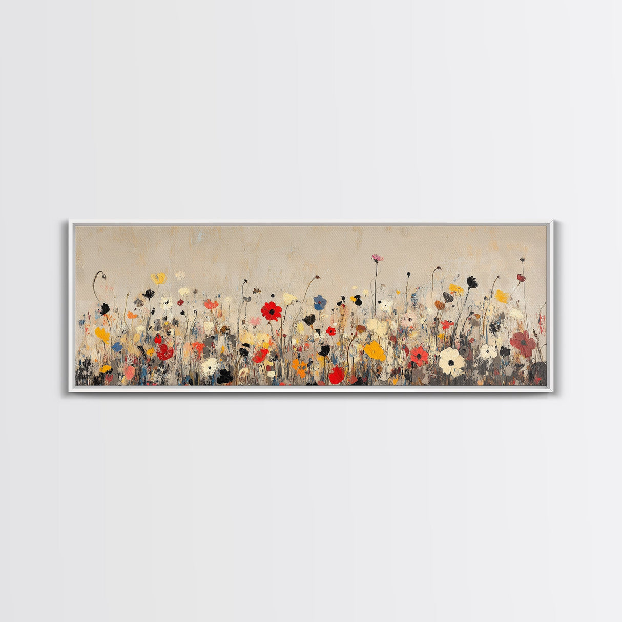 Muted Wild Flowers On White Background, Framed Canvas Print, Mother's Day Gift Idea, Wood Frame, Rustic Art, Farmhouse Decor, Boho Art