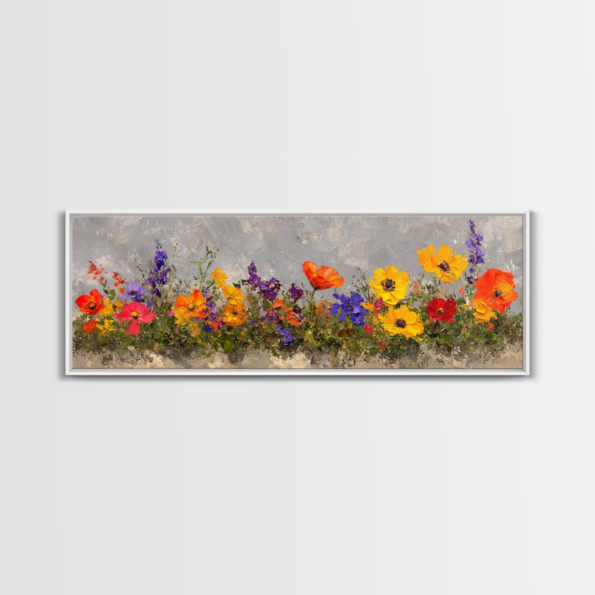 Rustic Wildflower Print, Wood Framed Canvas Art, Wild Flowers Oil Painting Print, Boho Style Minimalist Decor, Farmhouse Art