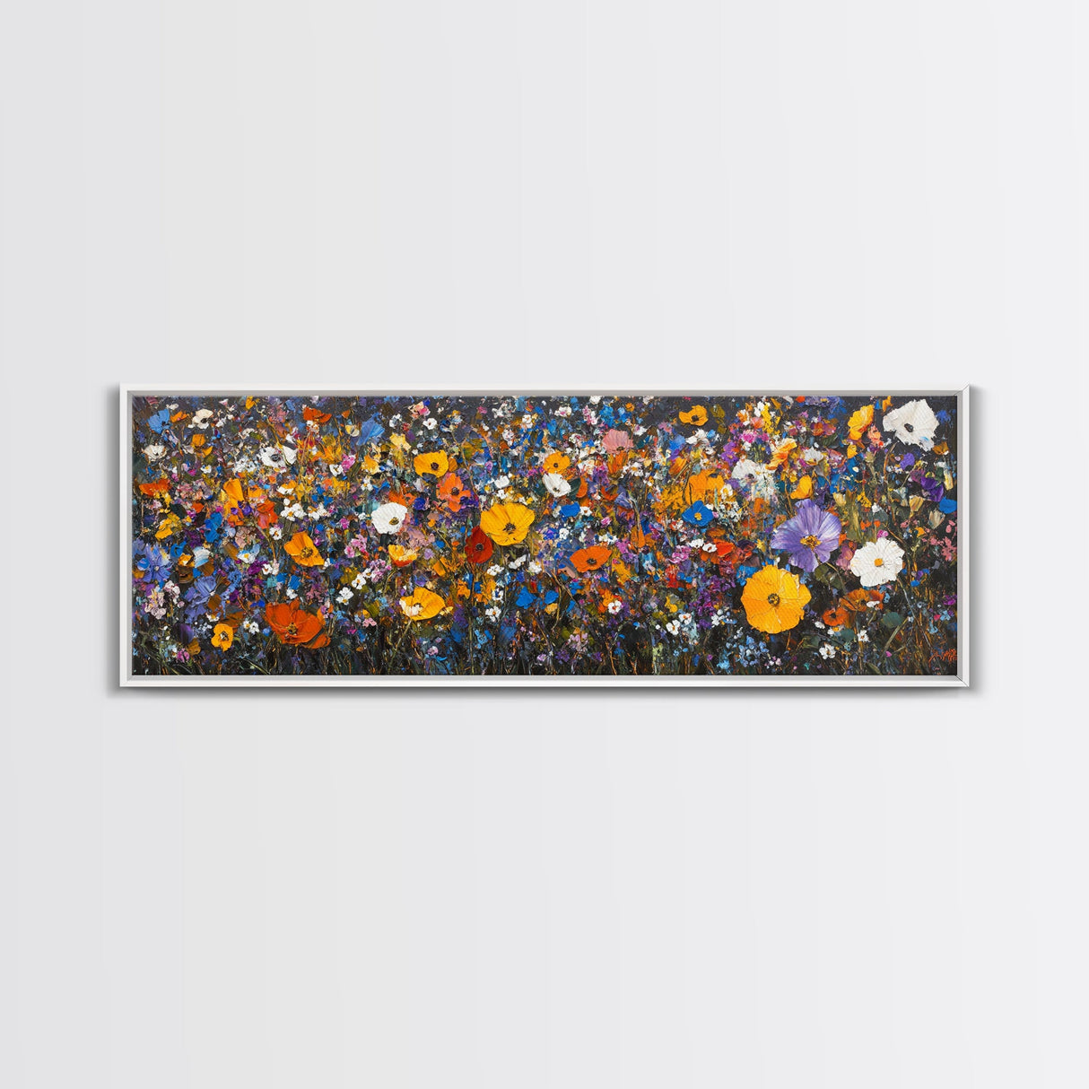 Field of Flowers - Floral Decor - Boho Farmhouse Wall Art Framed Canvas Print - Minimalist Decor - Cute Vibrant Wall Art