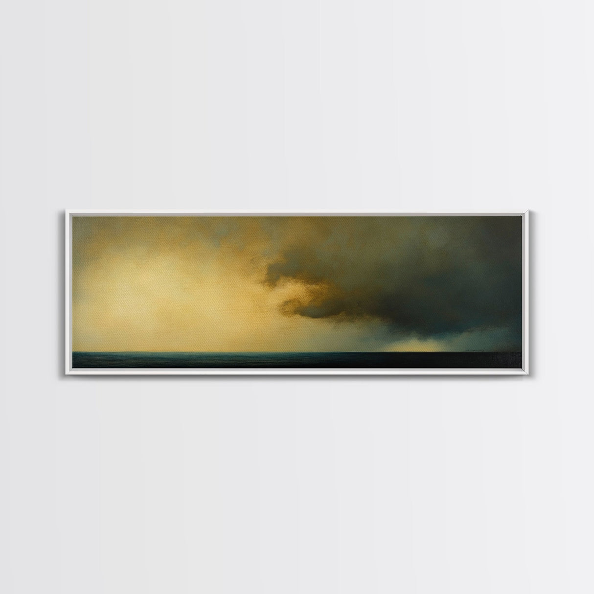 Storm On The Bay Framed Canvas Print, Dark and Moody Home Decor, Dark Art, Wood Framed Abstract Seascape Painting