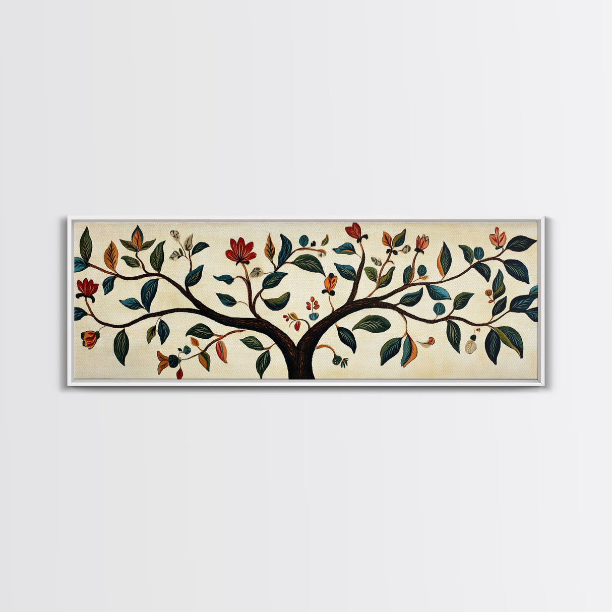Wabi Sabi Inspired Botanical Print, Panoramic Canvas Art, Boho Style Textile Wall Art Print, Above Bed Or Sofa, Guest Room Decor