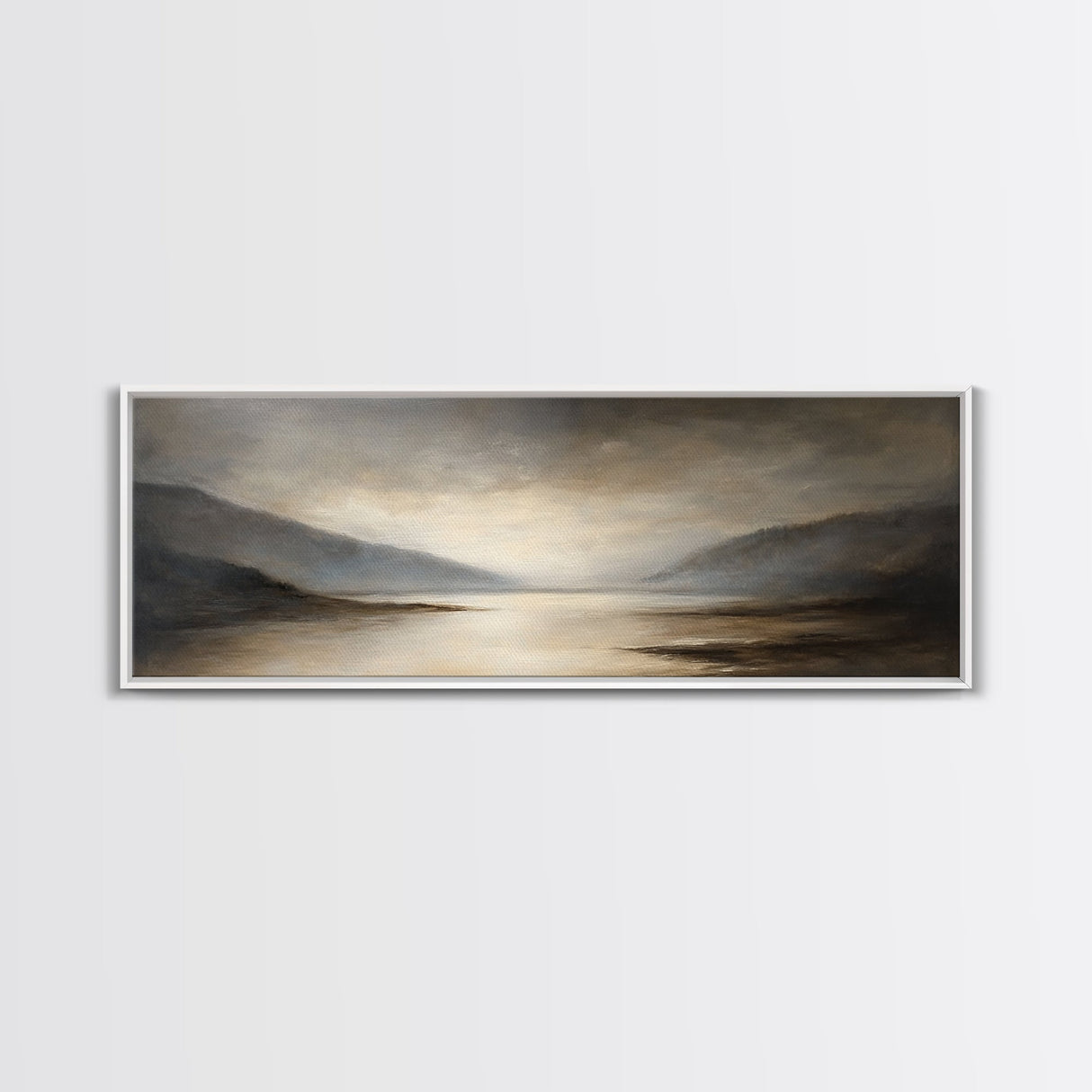 Moody Seascape Wall Art, Framed Canvas Print, Horizontal Panoramic Wall Art, Cloudy Day, Large and Wide Calm Decor, Modern Wall Art