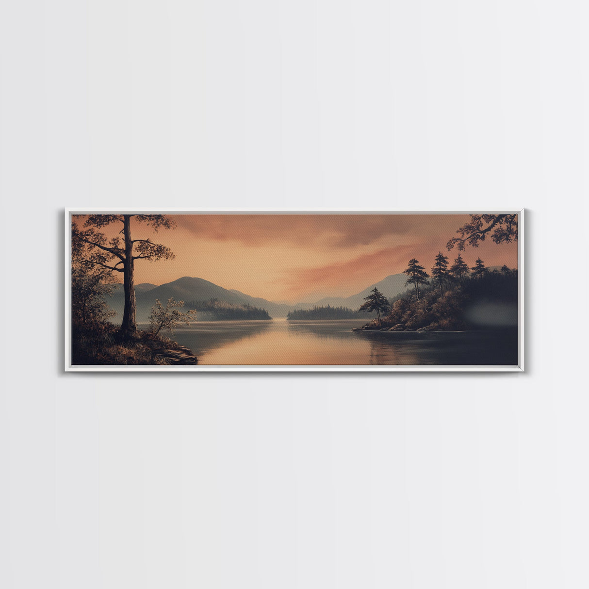 Moody Landscape Painting Print, Framed Canvas Print, Subdued Art, Dark and Stormy Landscape Painting, Panoramic Ultra Wide Wall Art