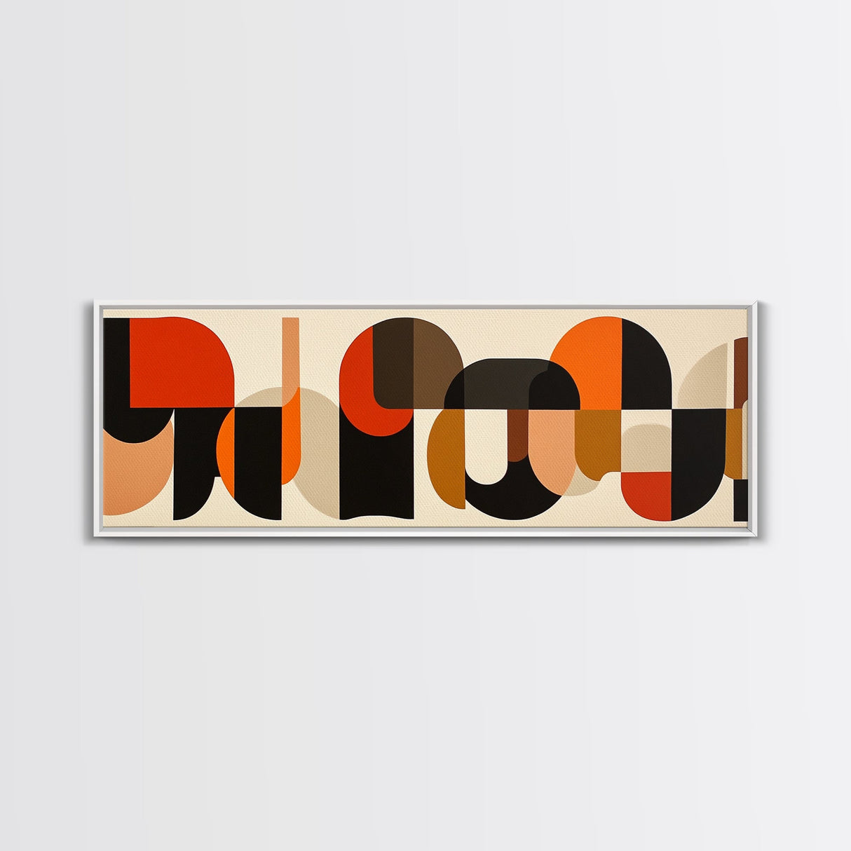 Mid-century Modern Wall Art, Framed Panoramic Art, Earth Tones, Subdued Artwork, Geometric Patterns, Above Couch or Sofa Art
